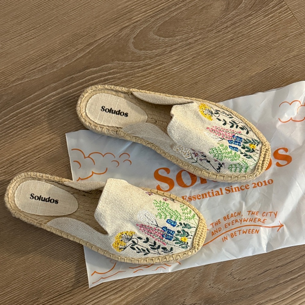 New Soludos The Smoking Mule Espadrilles with floral embroidery